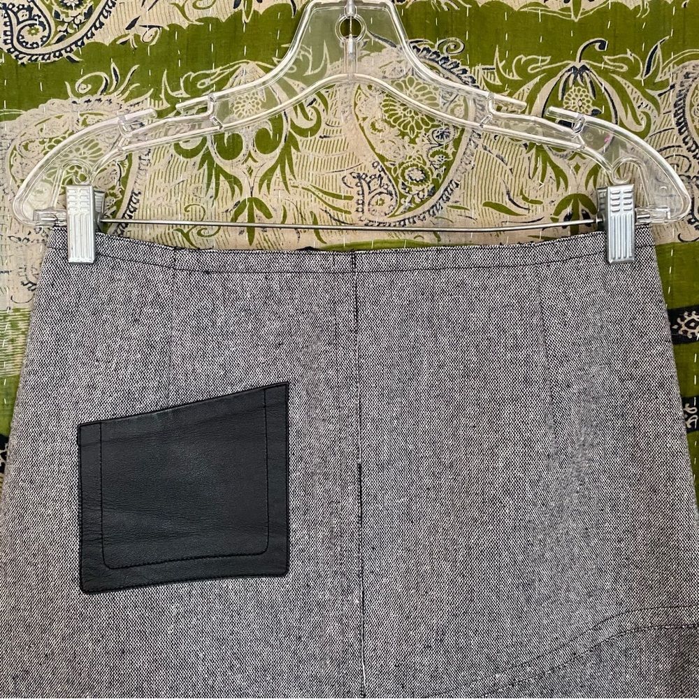 Sandro Gray Wool Blend A-Line Leather Pocket Mini Skirt Size 8 - Picture 3 of 16